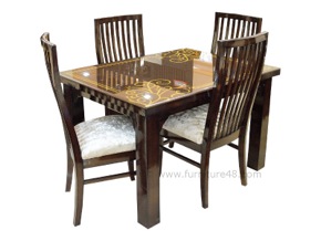 Stylish 4 chair dining table with great polish and finishing. Exclusive chairs with great workmanship. Best quality dinings in Delhi and NCR (Gurgaon, Noida).