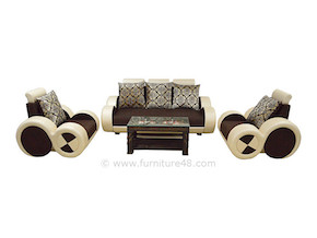 3 piece sofa set with comfortable seats. Rich fabric and quality structure serves you for many years. Bestseller sofa from our widest collection of Indian home furniture in Gurgaon and Noida.